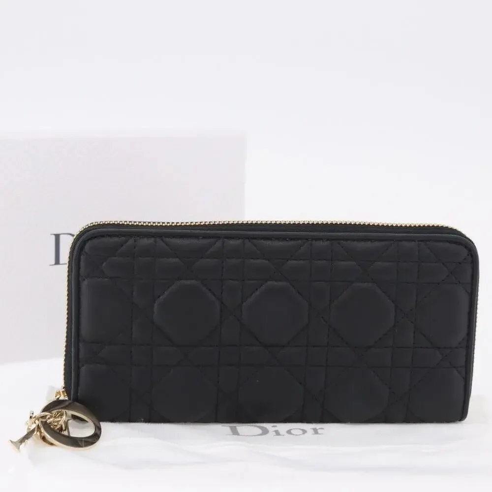 Dior Lambskin Leather Lady Dior Cannage Long Wallet Black